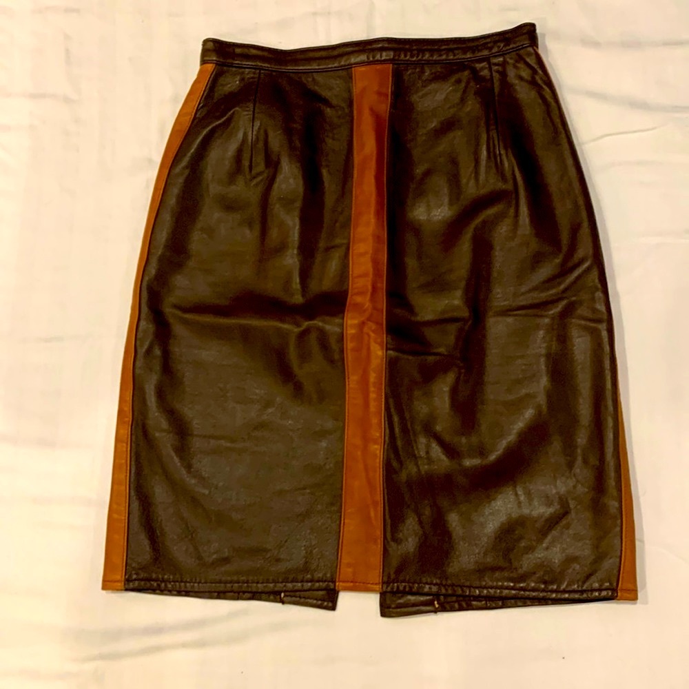 Vintage Siena New York 100% Leather Two-Tone Pencil Skirt Size 6